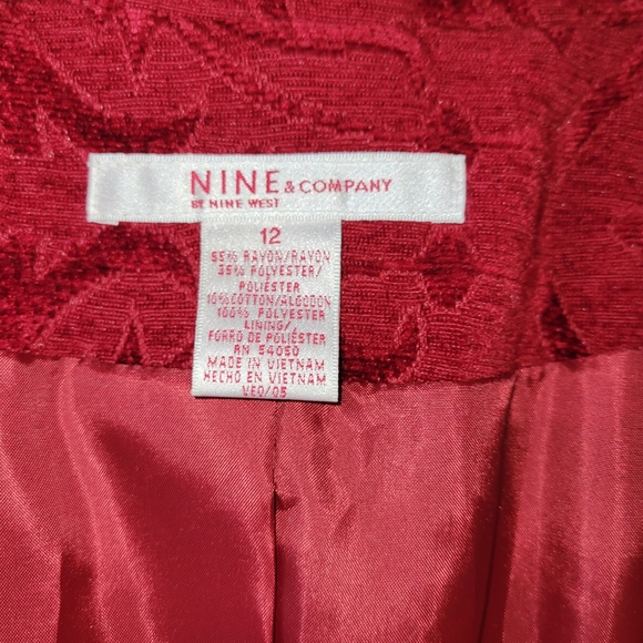 Nine & Company by Nine West Womens Lined Blazer Jacket Size 12 Red Jacquard - Picture 10 of 11